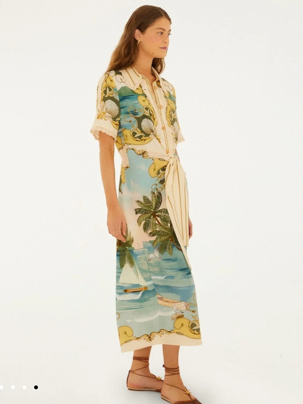 Farm Rio Royal Sea Gathered-Waist Midi Dress - Sz L - Picture 11 of 12